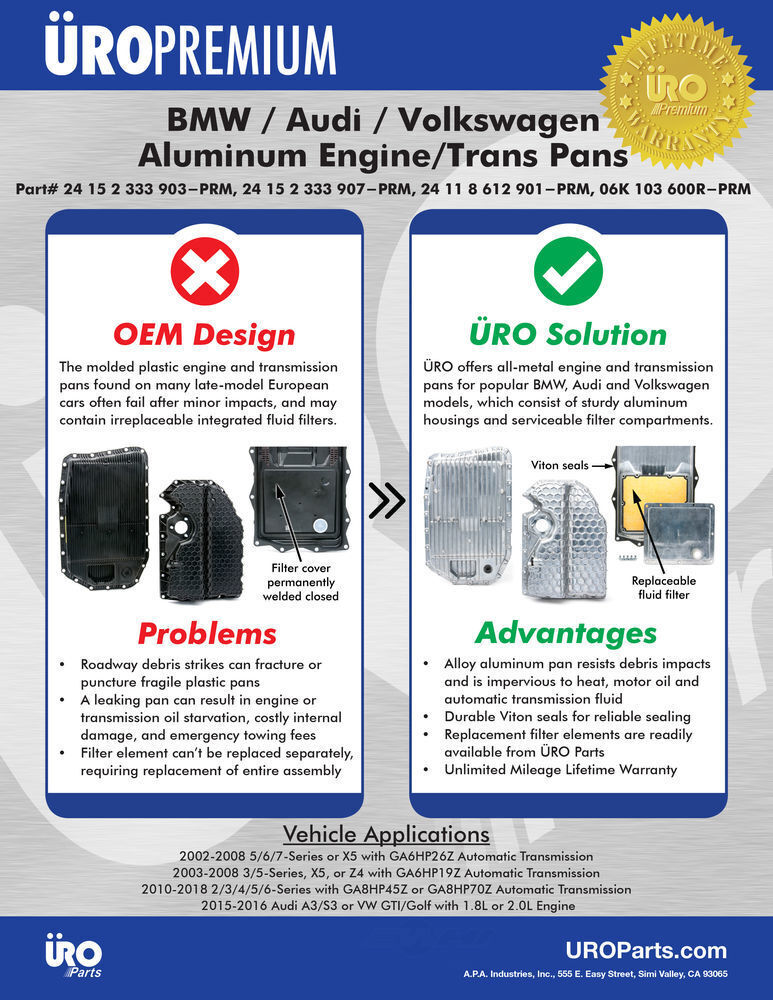 URO SHORT SKU URO-011919 Transmission Oil Pan Kit