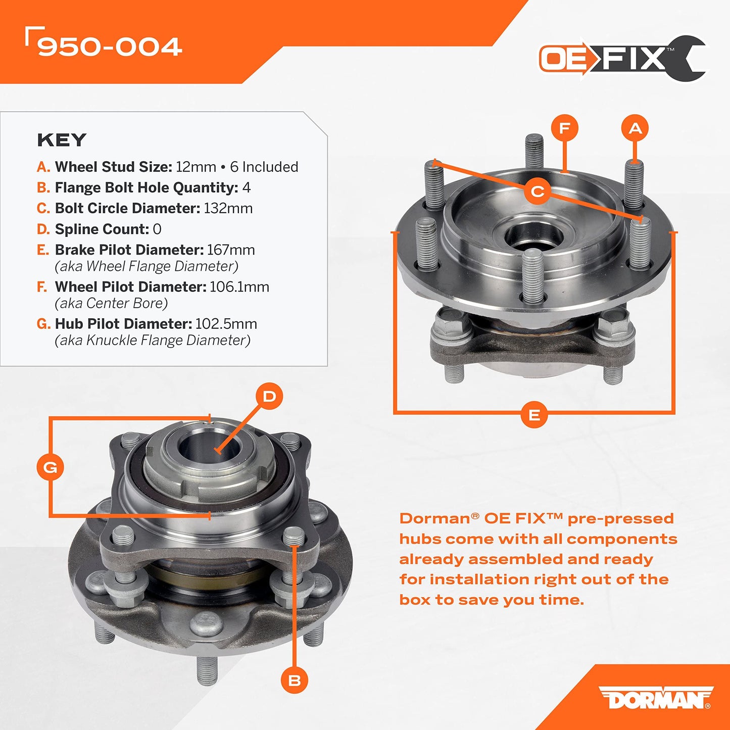 Dorman 950-004 Wheel Bearing and Hub Assembly
