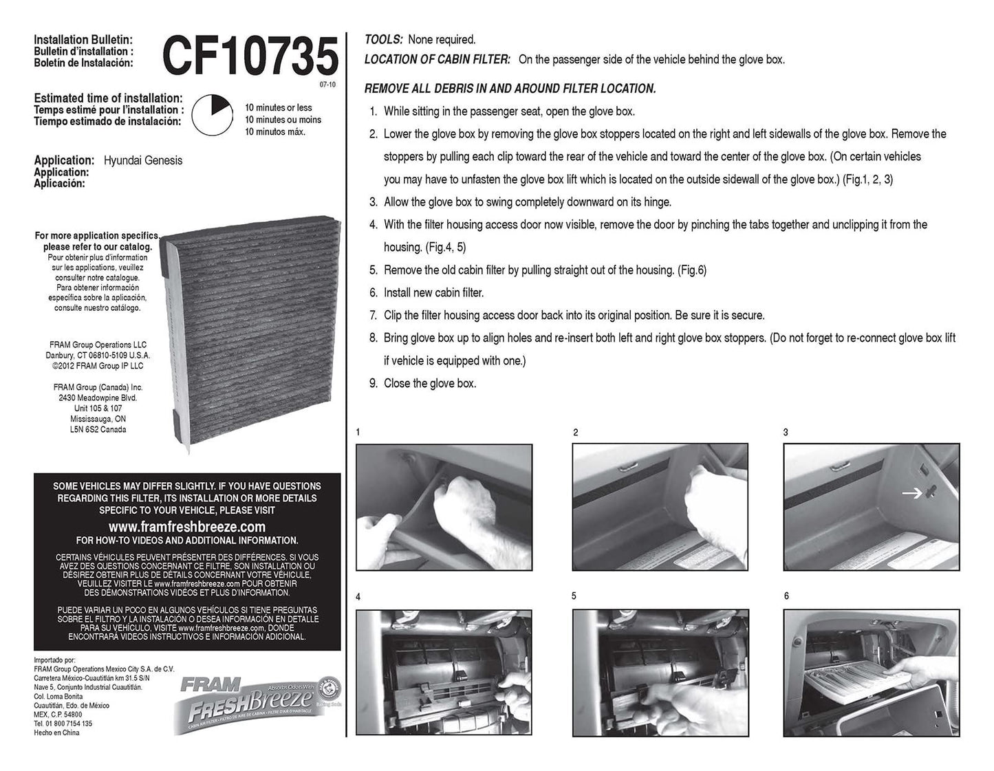 Filtro de aire de cabina Fram CF10735