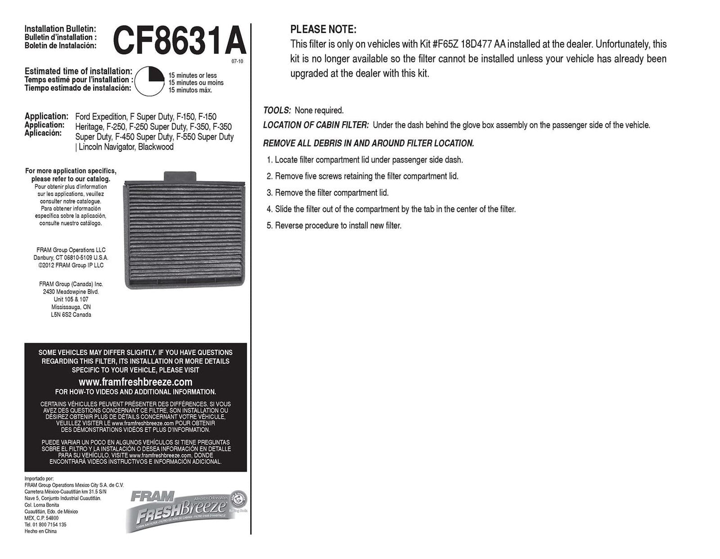 Filtre à air d'habitacle Fram CF8631A
