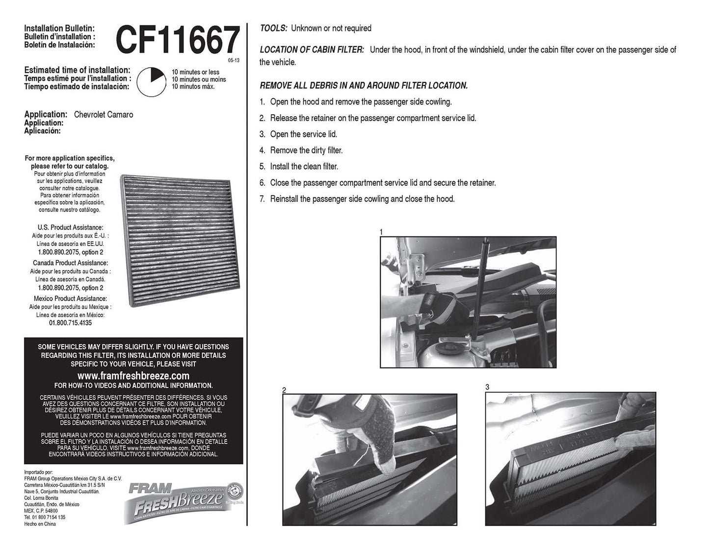 Fram CF11667 Filtro de aire de cabina
