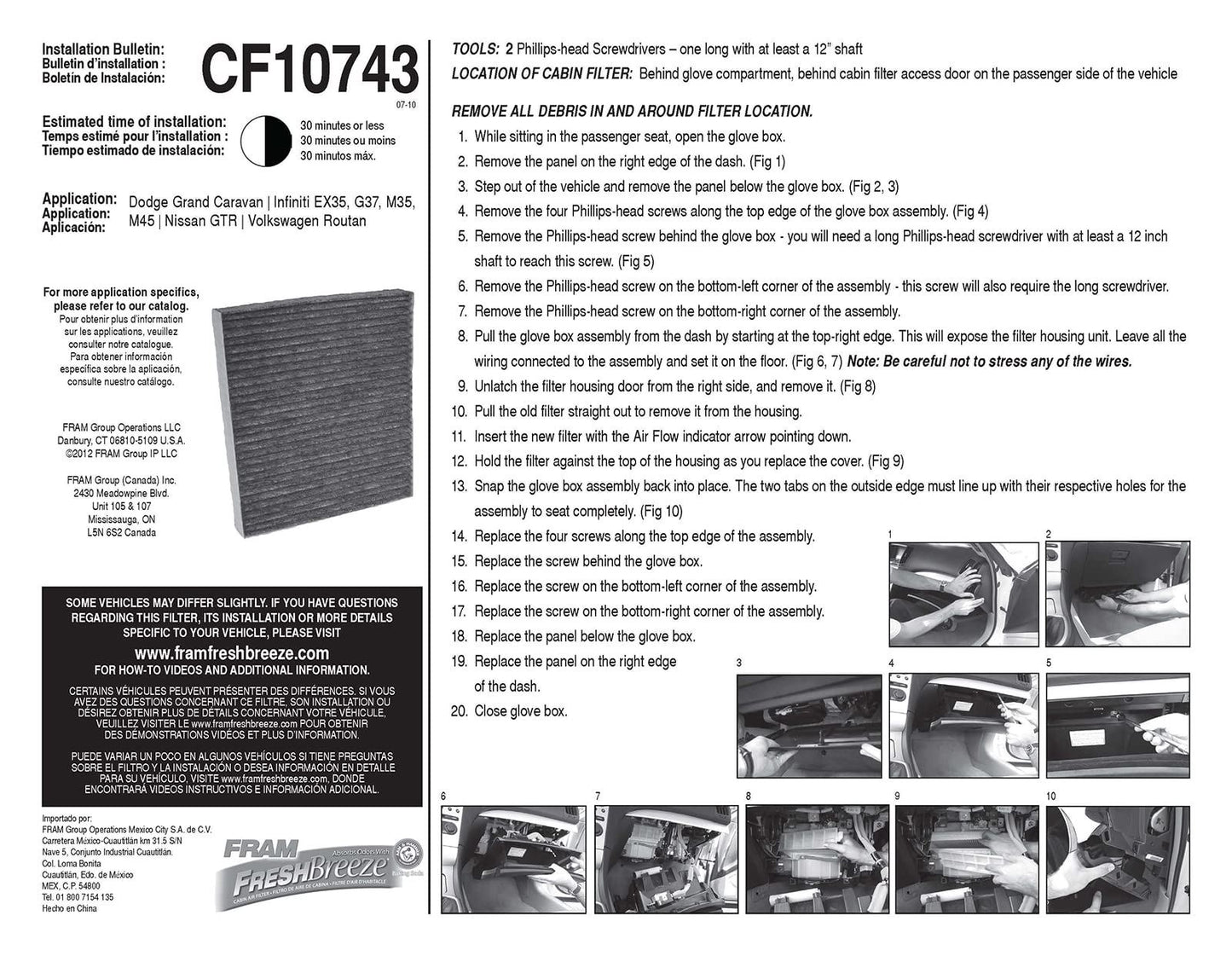 Filtro de aire de cabina Fram CF10743