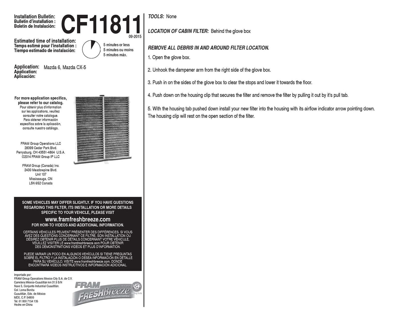Filtro de aire de cabina Fram CF11811