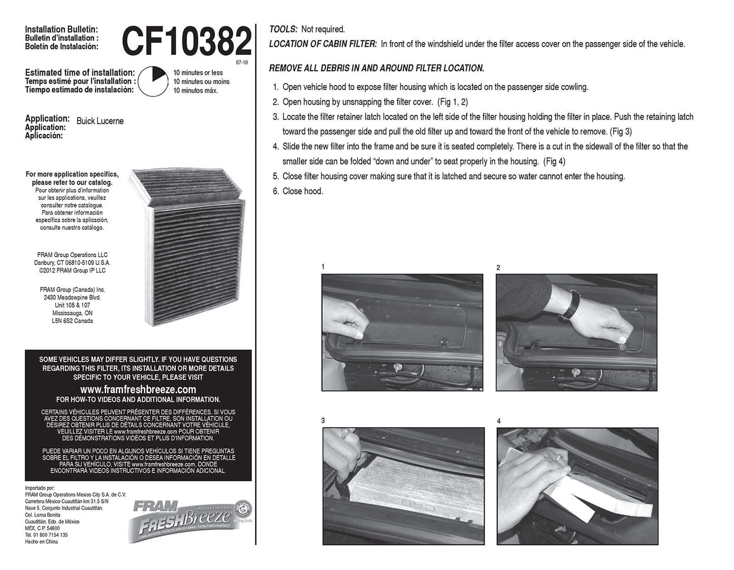 Filtre à air d'habitacle Fram CF10382