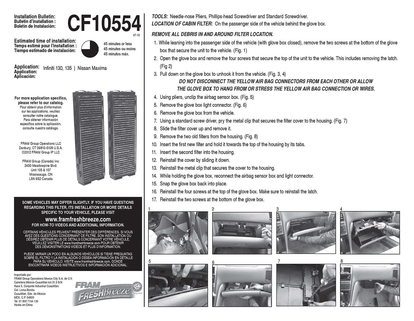 Filtre à air d'habitacle Fram CF10554