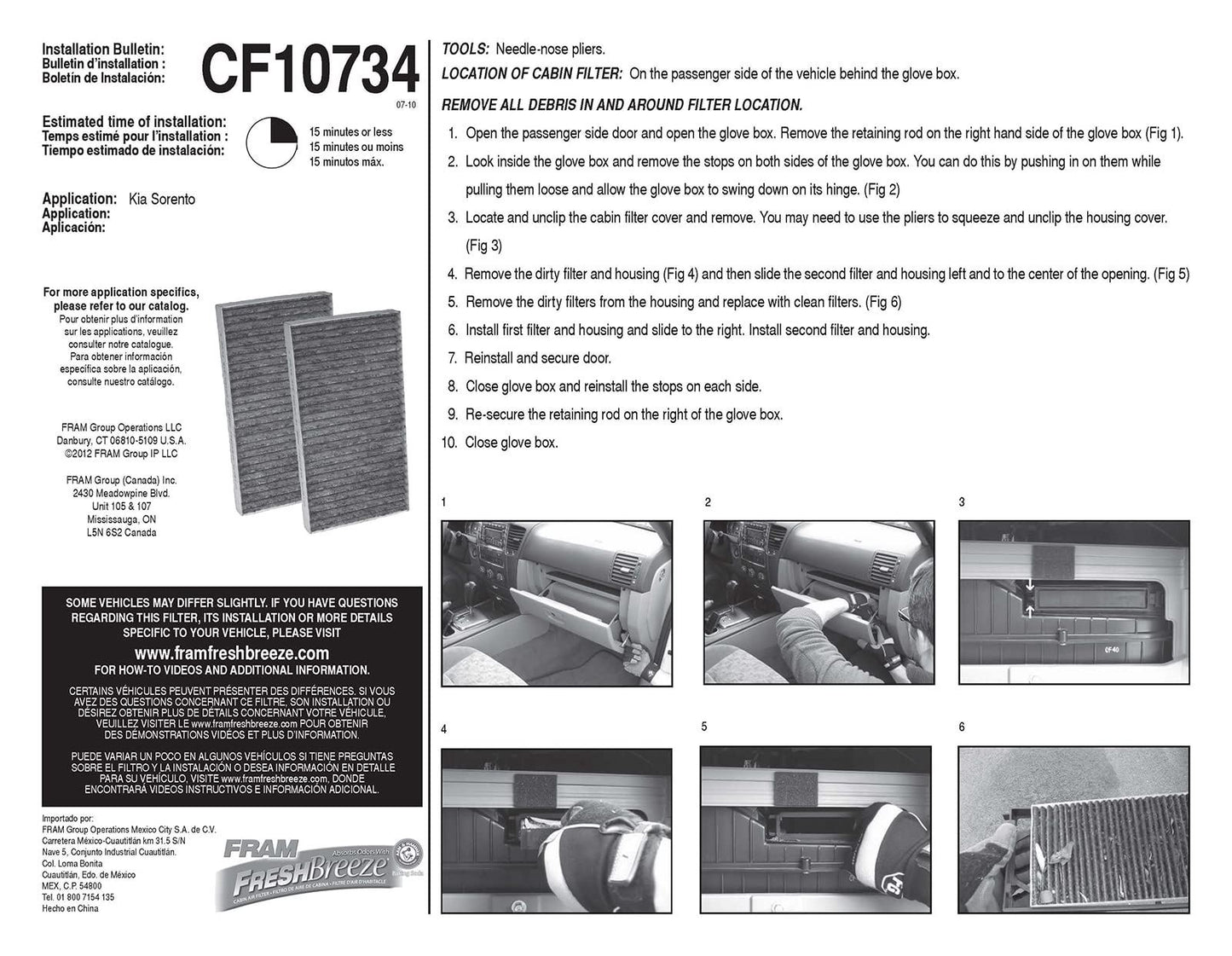 Filtro de aire de cabina Fram CF10734
