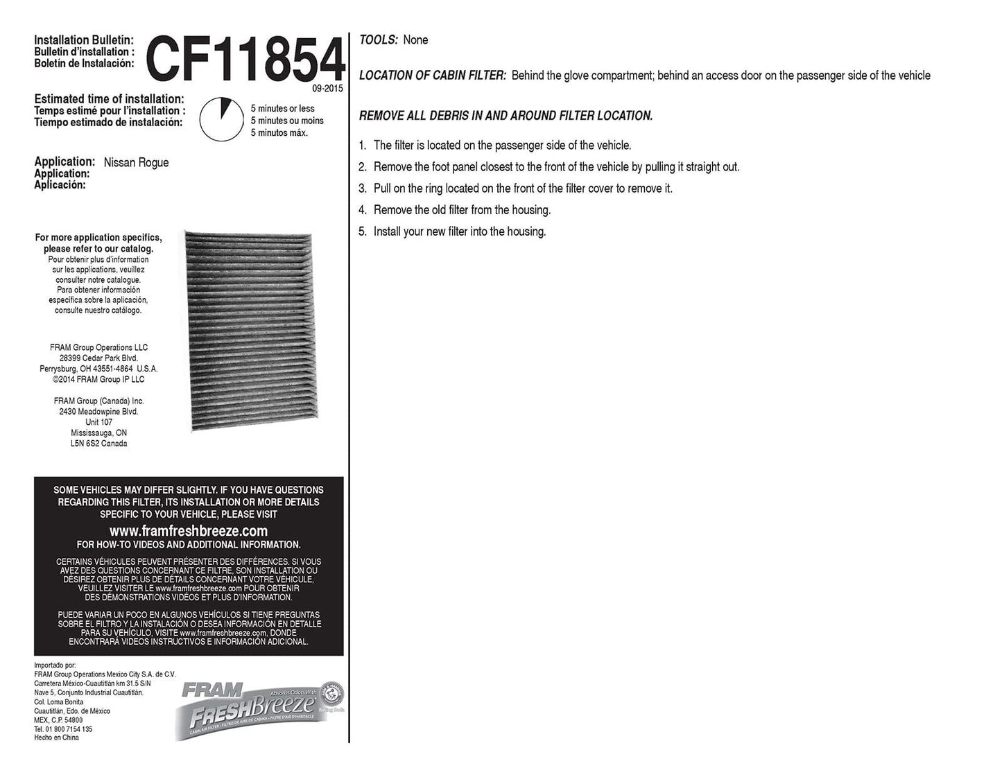 Fram CF11854 Cabin Air Filter