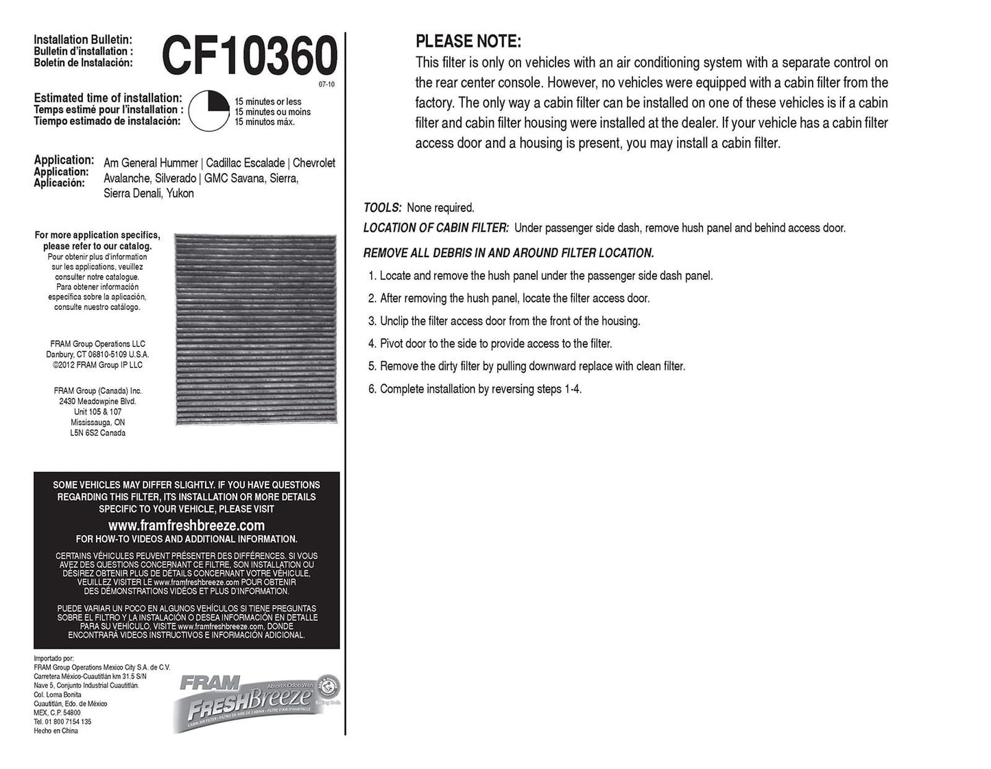Fram CF10360 Cabin Air Filter