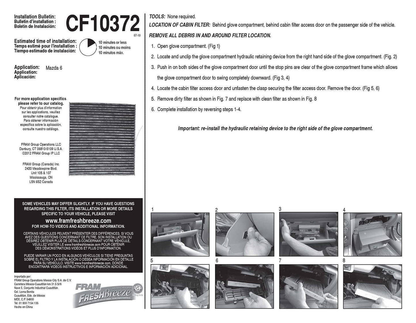 Filtre à air d'habitacle Fram CF10372