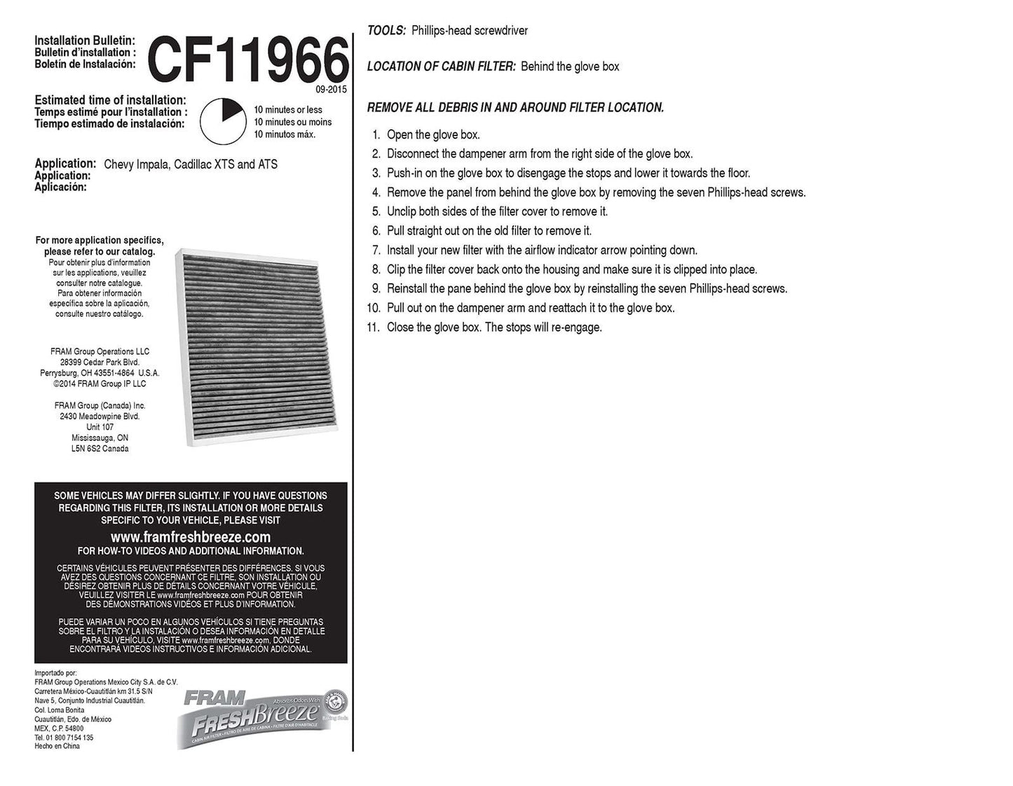 Fram CF11966 Cabin Air Filter