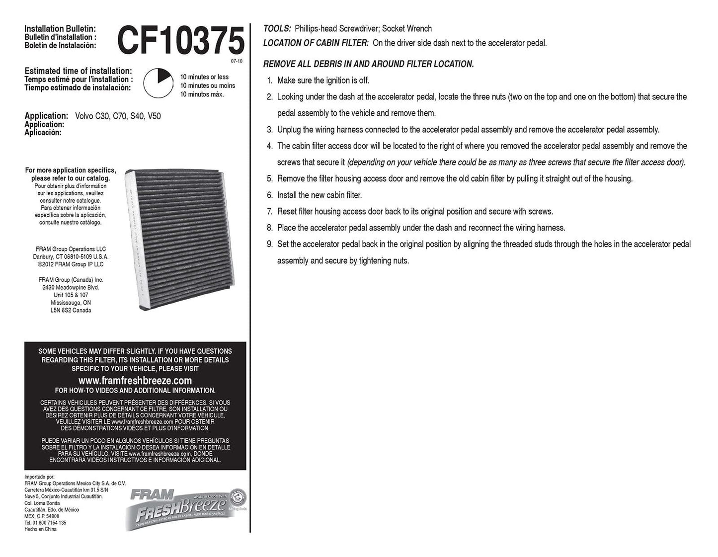 Fram CF10375 Cabin Air Filter