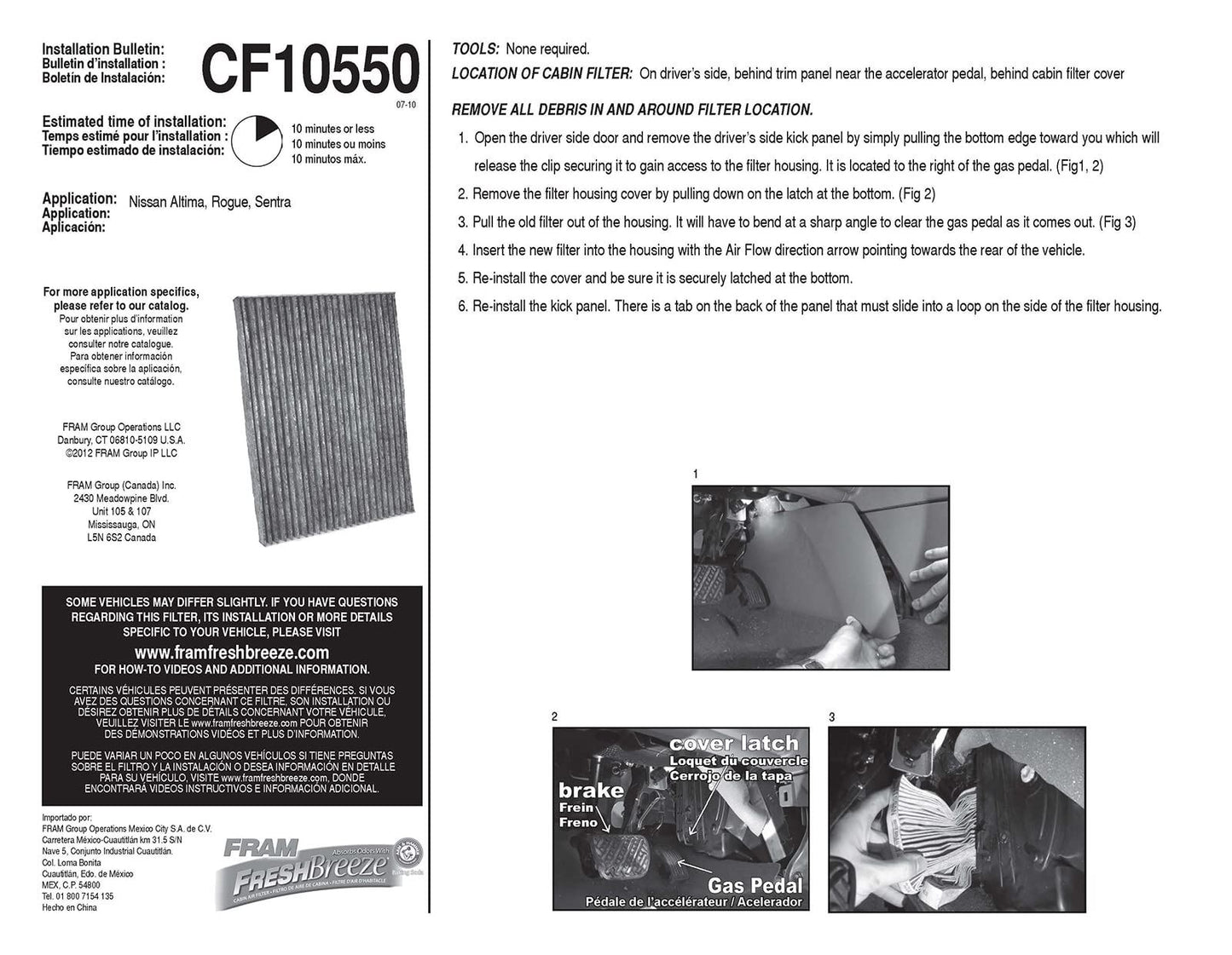 Fram CF10550 Cabin Air Filter