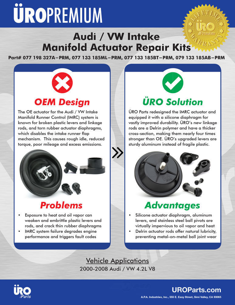URO SHORT SKU URO-011861 Engine Intake Manifold Adjuster Repair Kit
