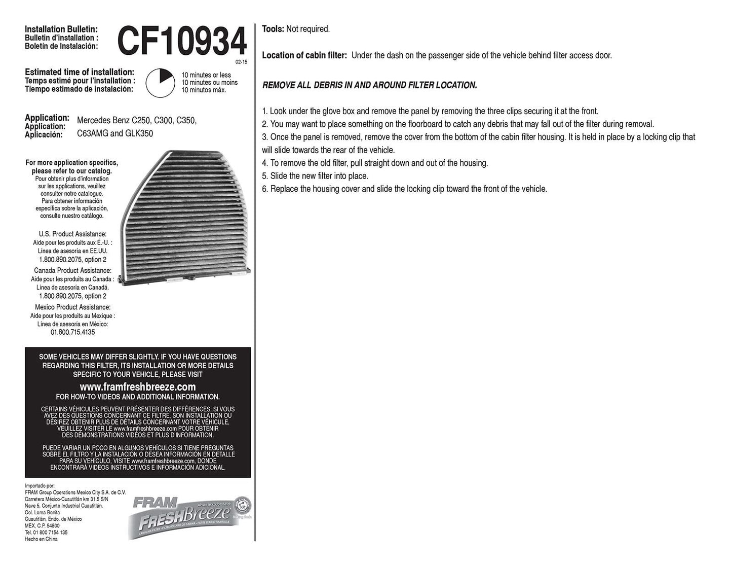 Filtro de aire de cabina Fram CF10934