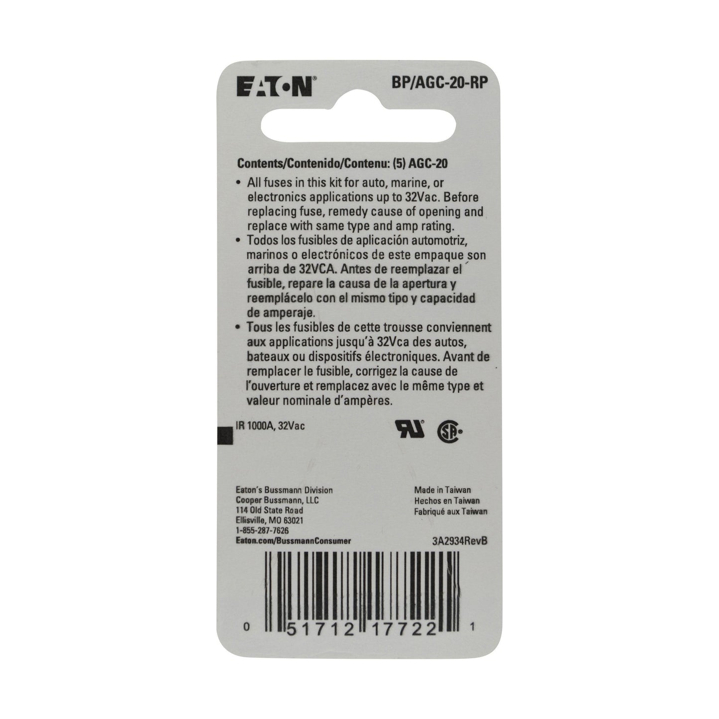 BUSSMANN BPAGC20RP