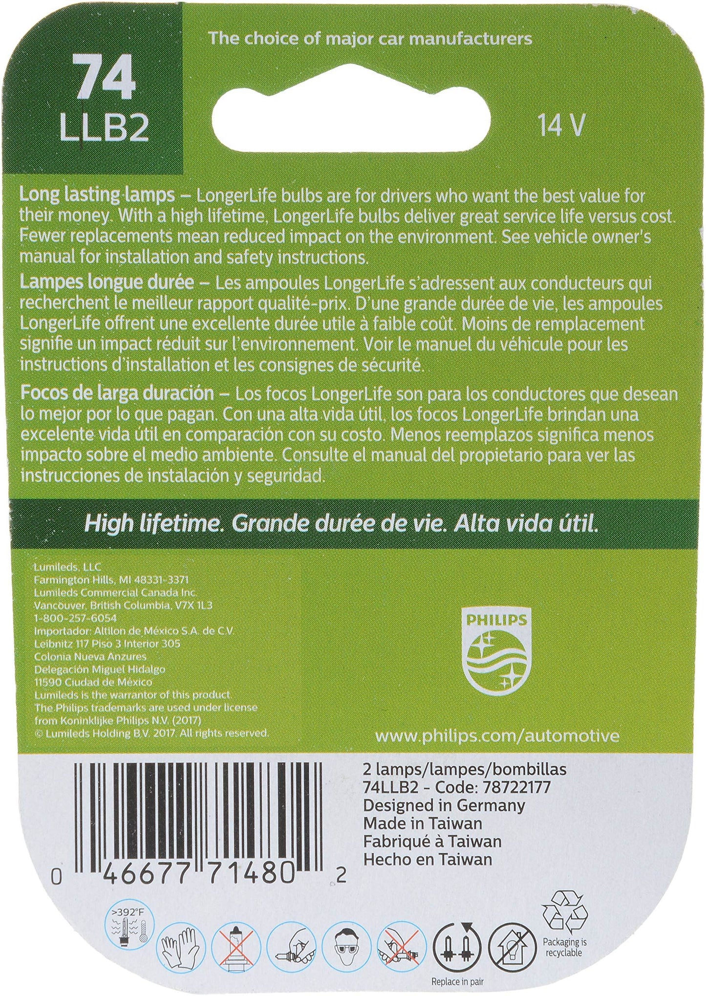 Bombilla para panel de instrumentos Philips 74LLB2
