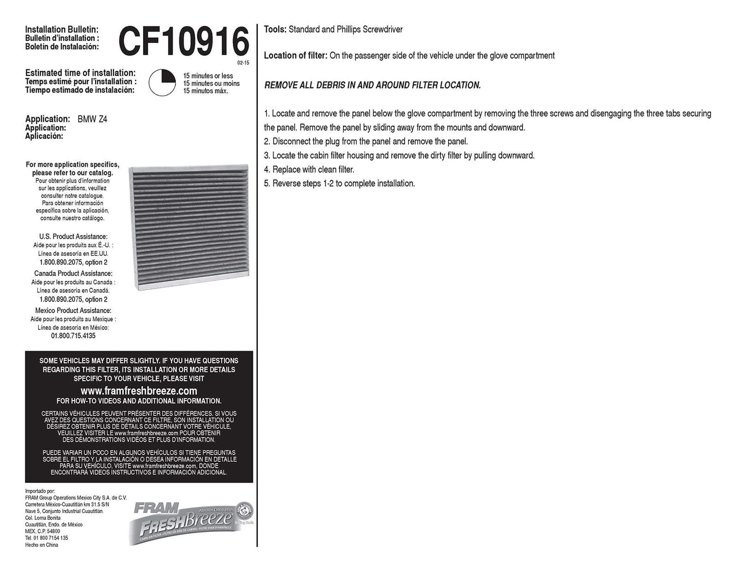 Filtro de aire de cabina Fram CF10916
