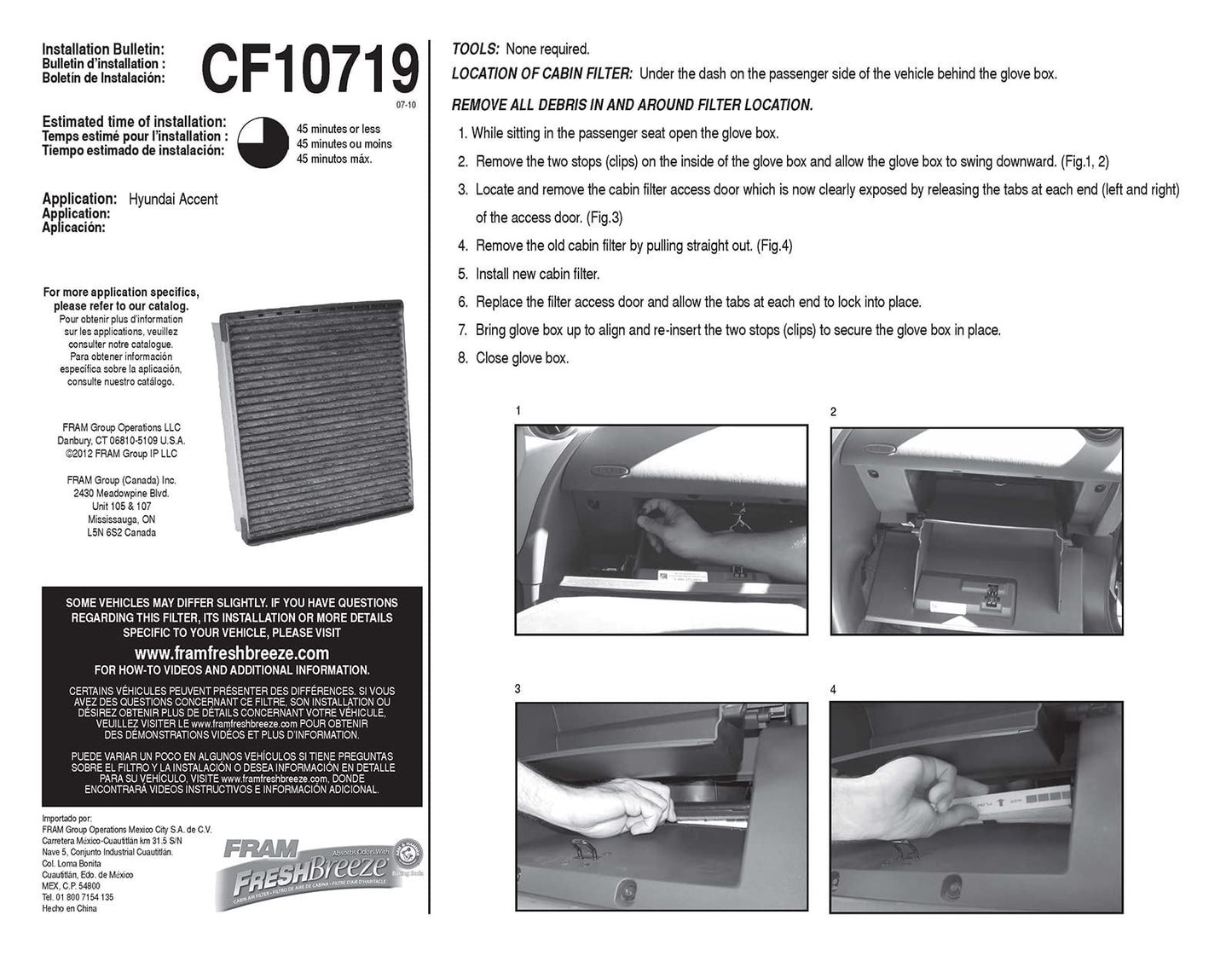 Fram CF10719 Cabin Air Filter