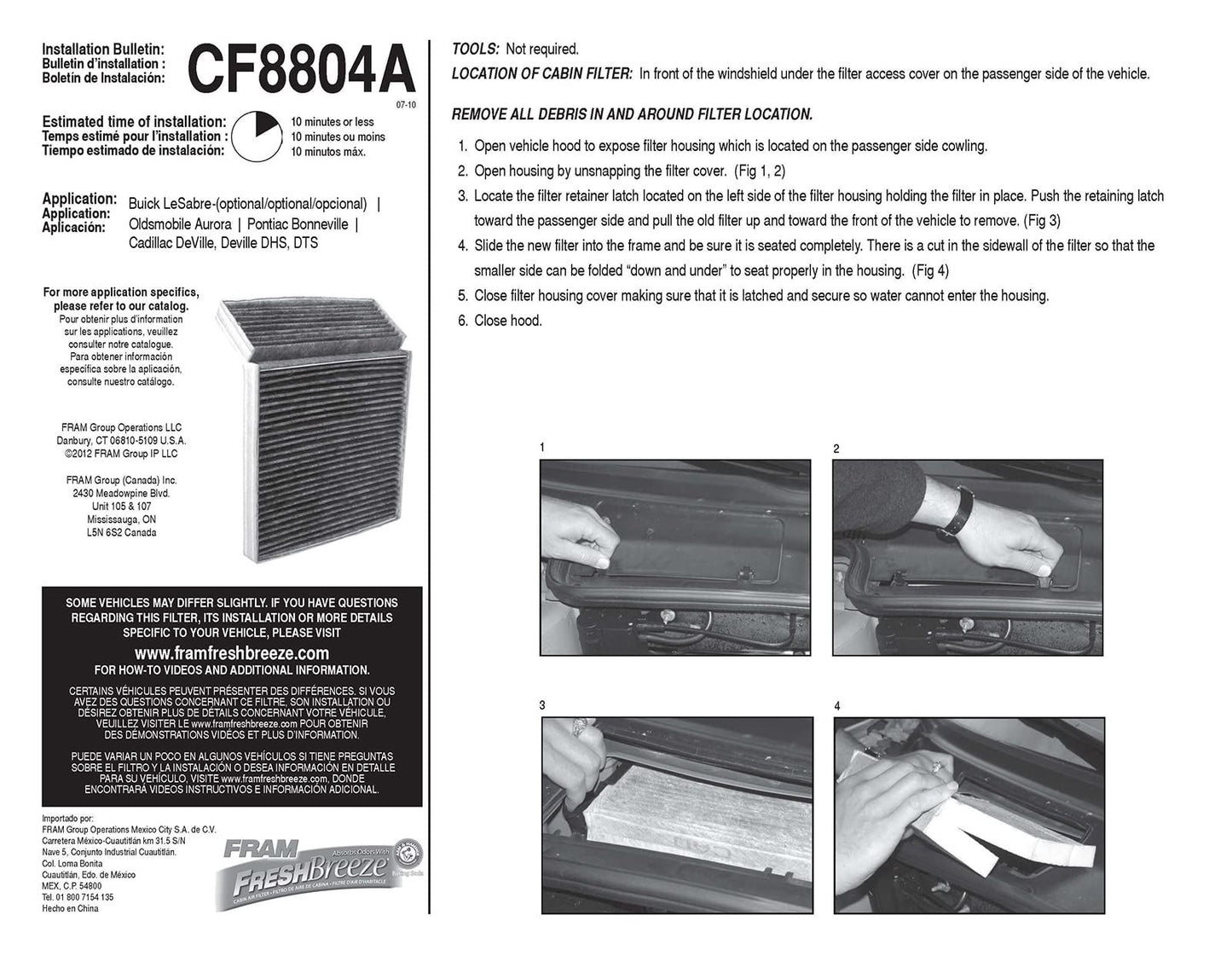 Fram CF8804A Cabin Air Filter