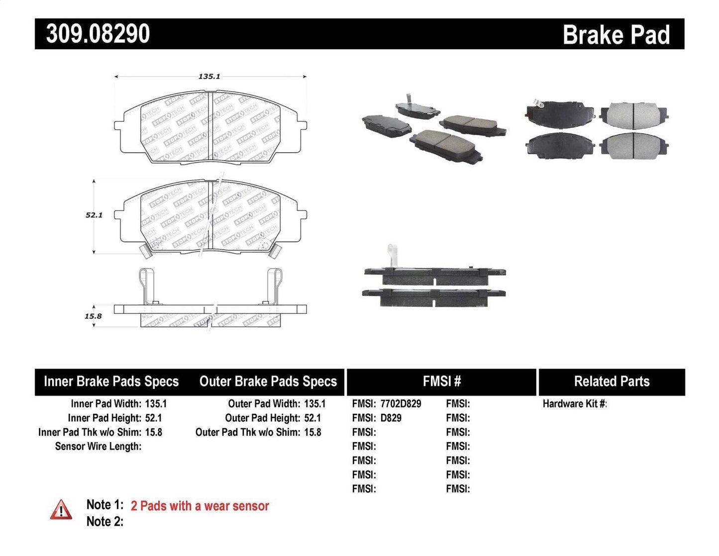 Stoptech 309.08290 Disc Brake Pad Set