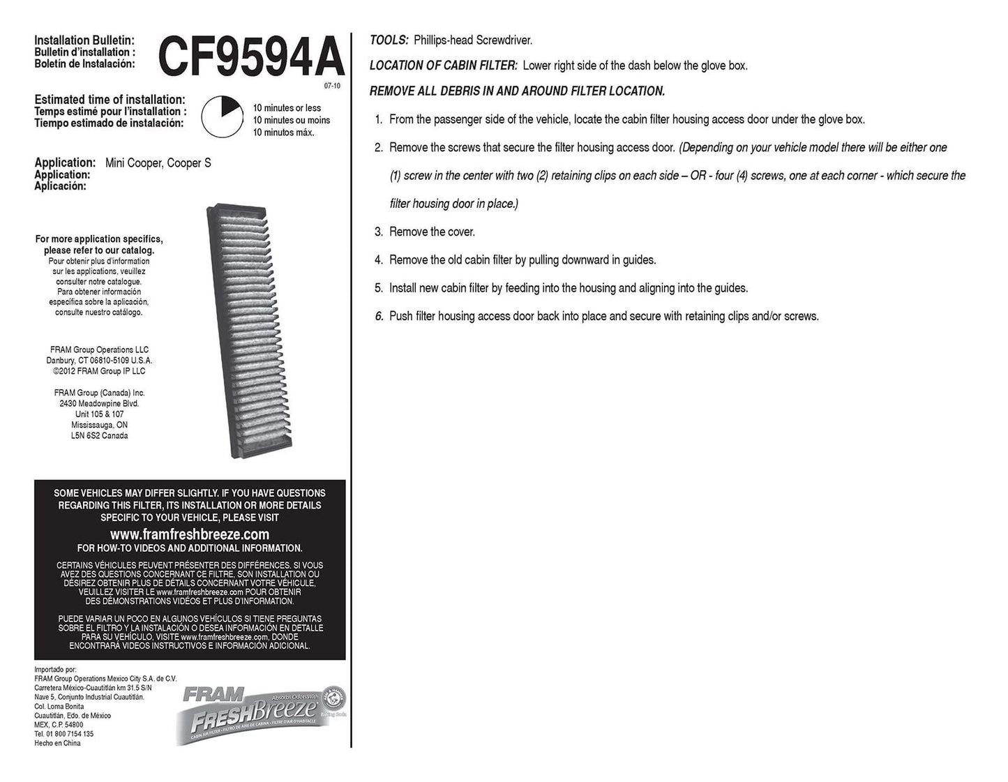 Fram CF9594A Cabin Air Filter