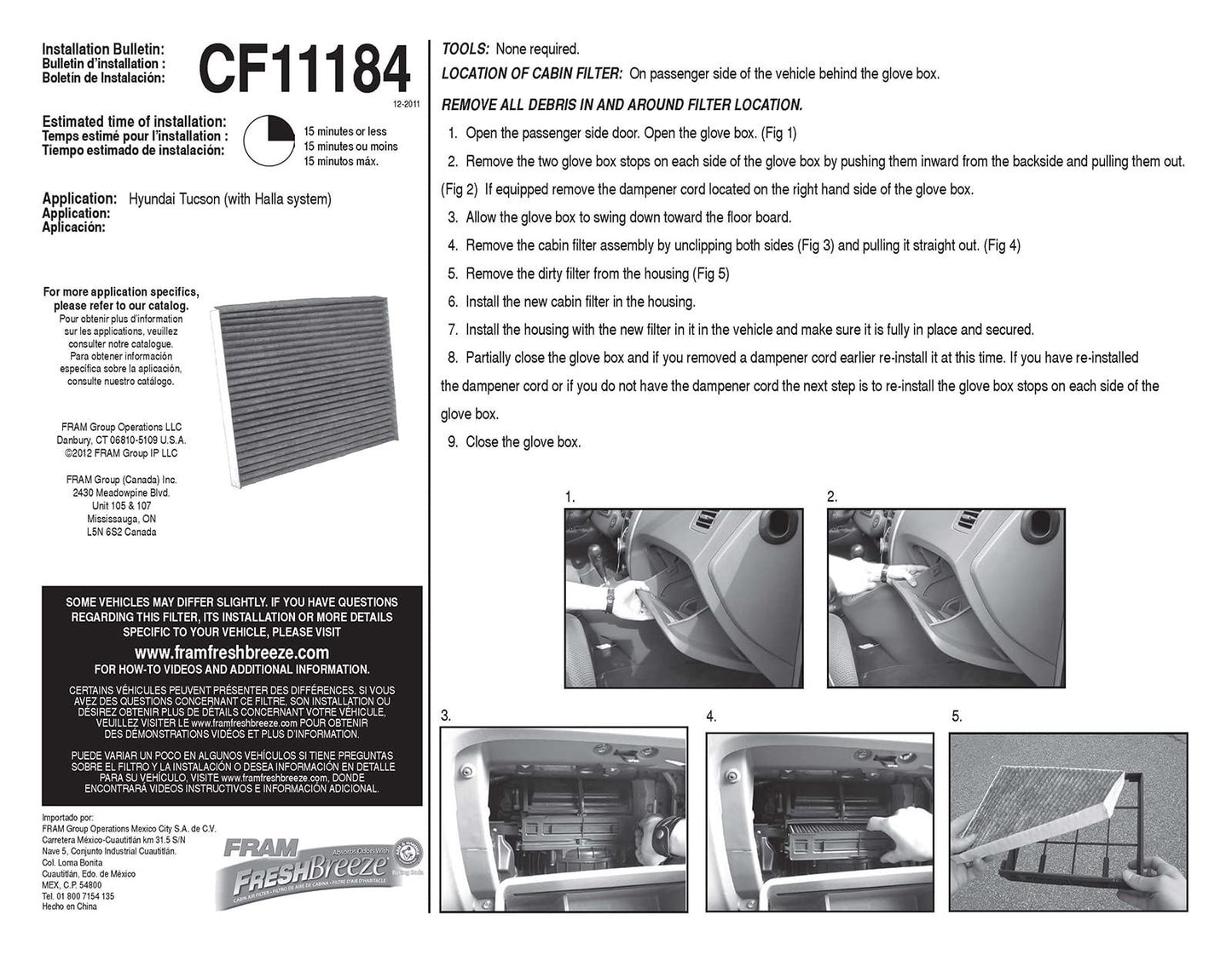 Filtro de aire de cabina Fram CF11184