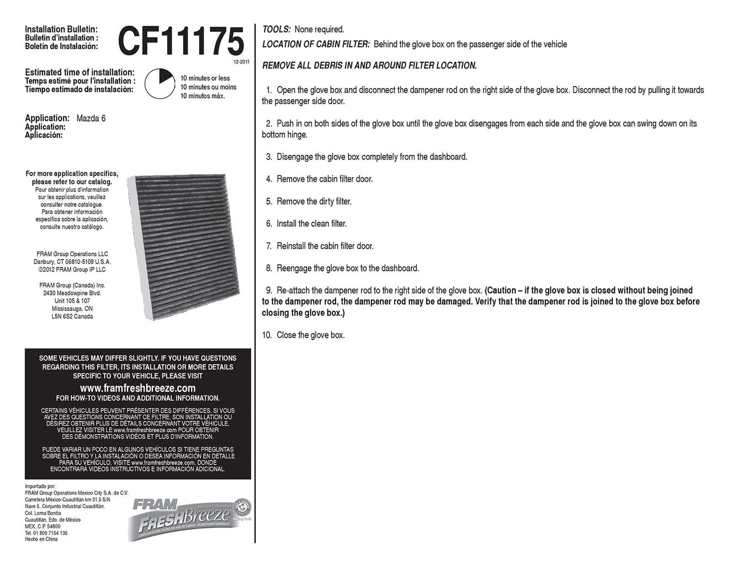 Fram CF11175 Cabin Air Filter