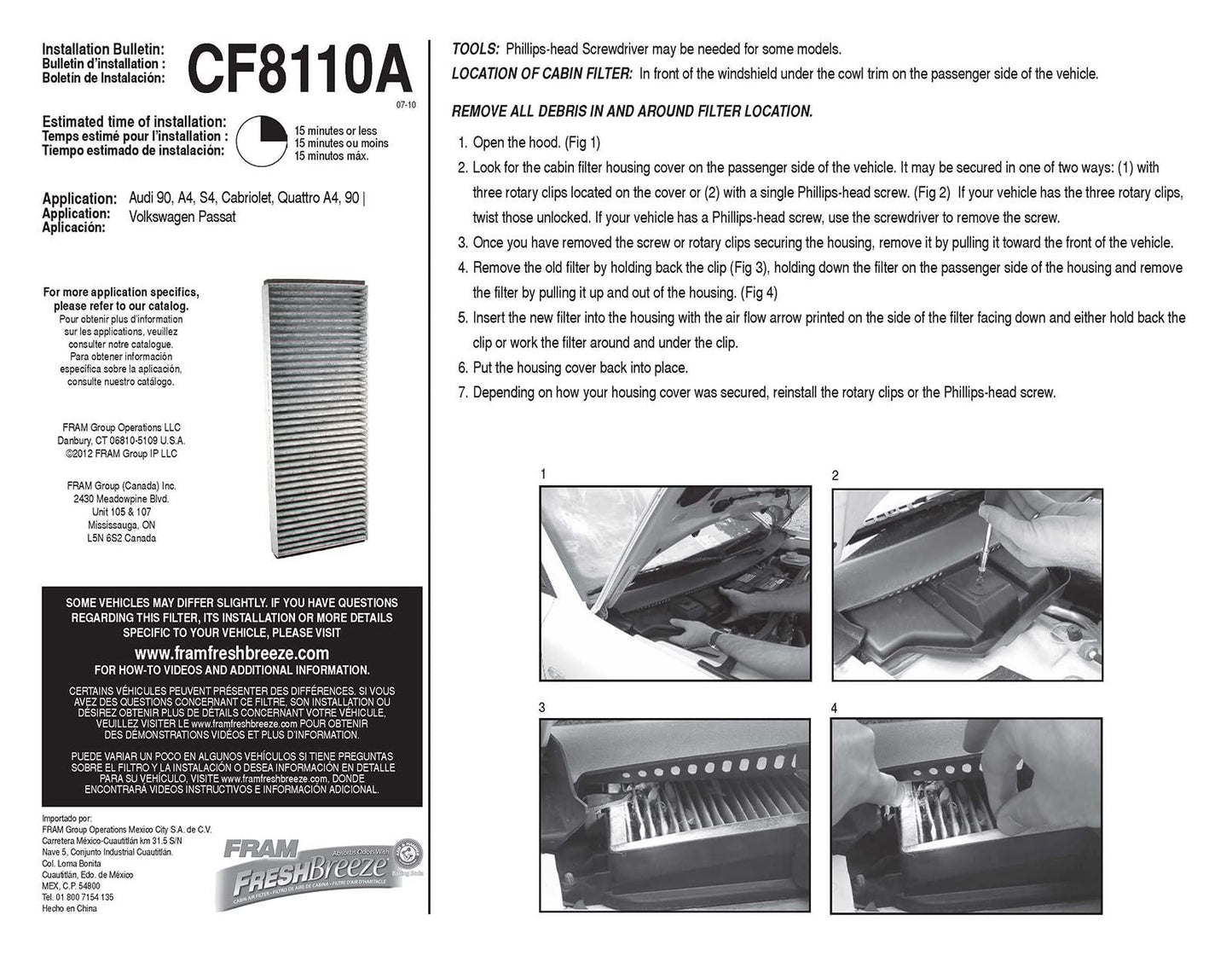 Filtre à air d'habitacle Fram CF8110A
