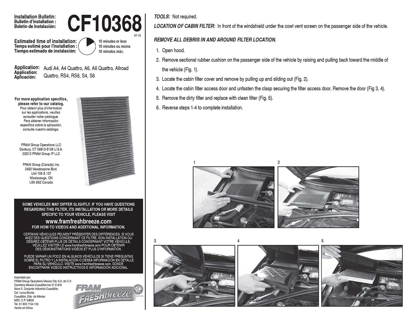 Fram CF10368 Cabin Air Filter
