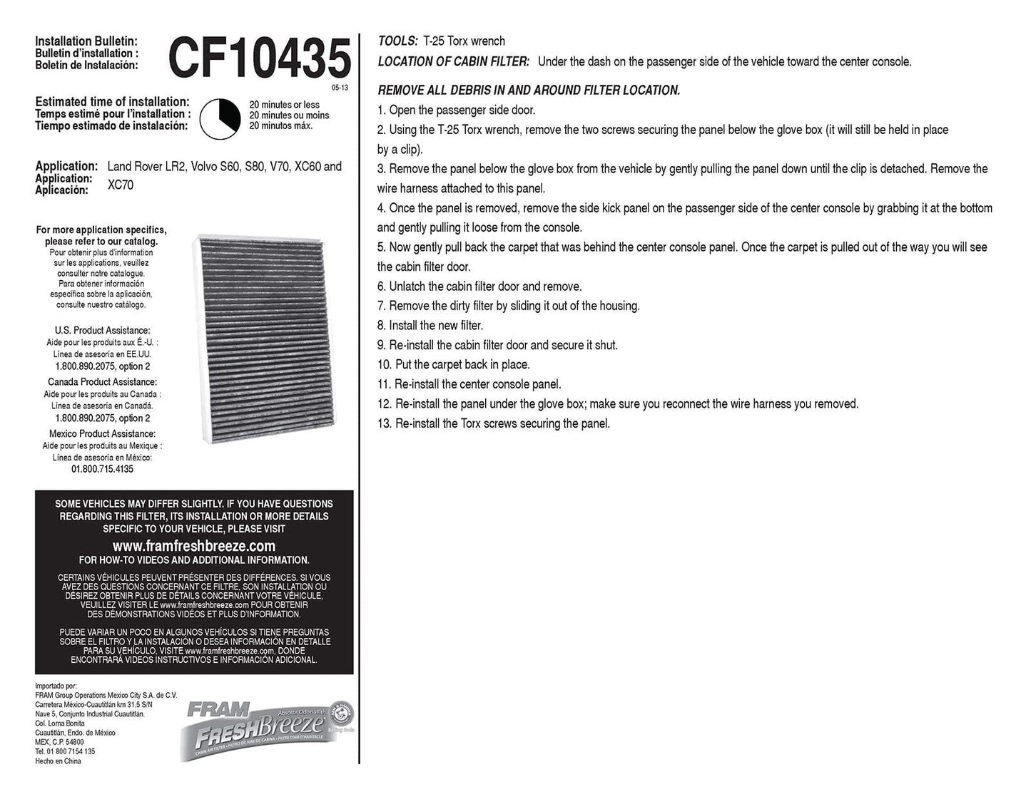 Fram CF10435 Cabin Air Filter