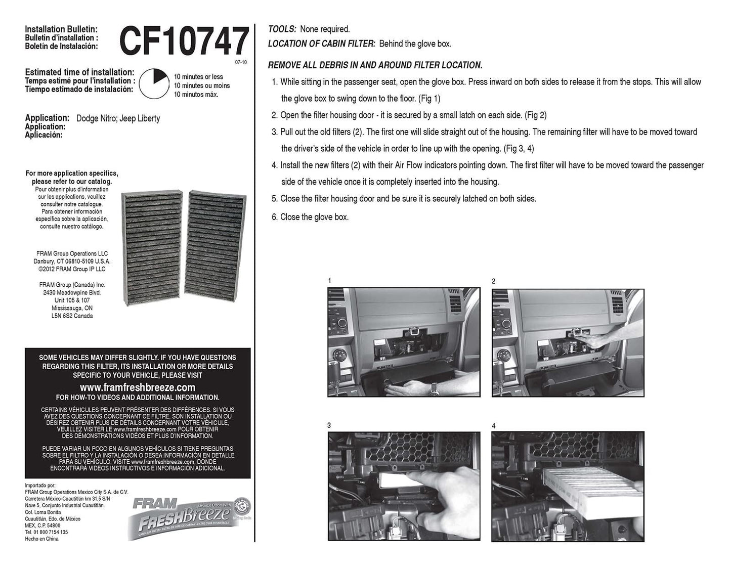 Filtre à air d'habitacle Fram CF10747