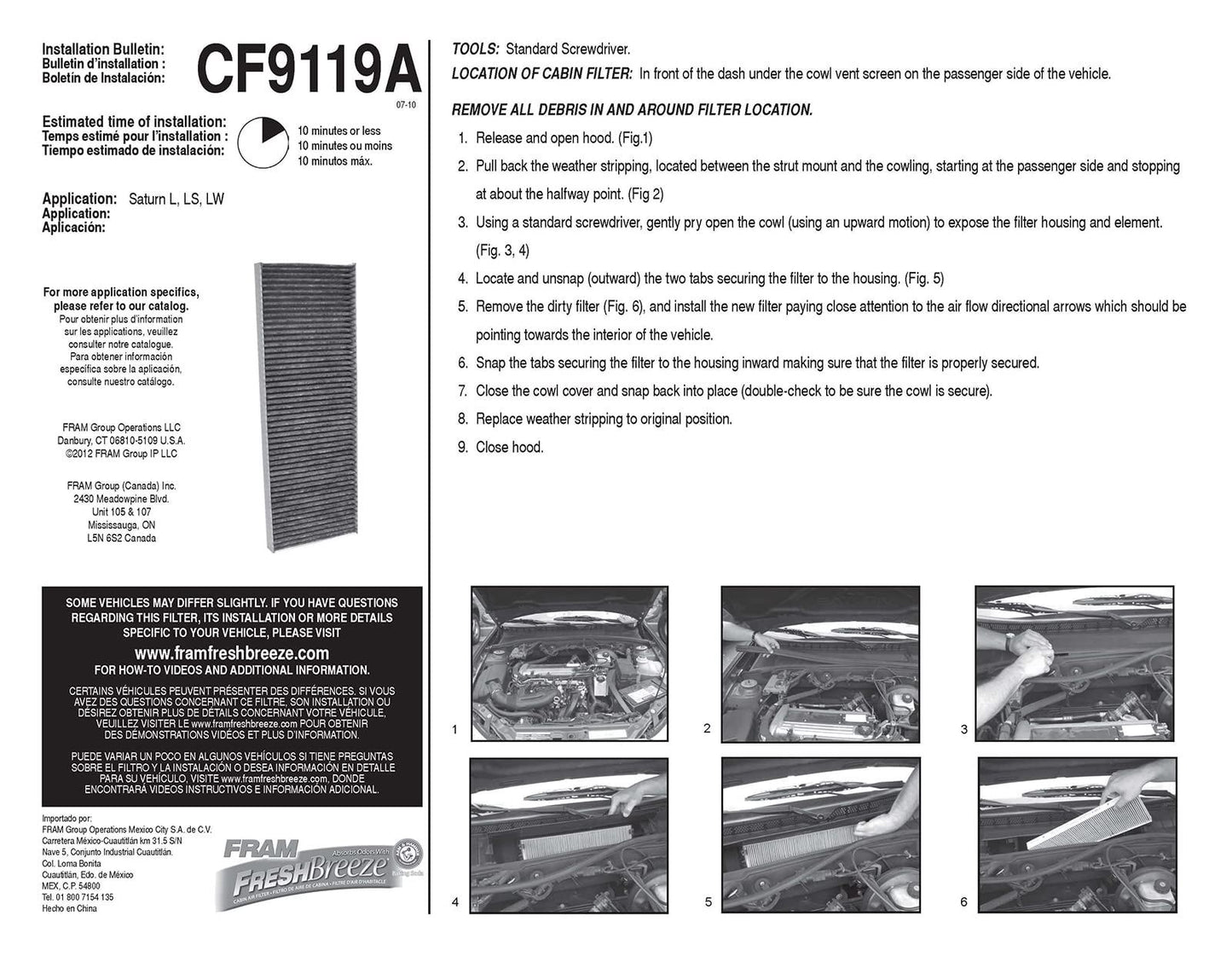 Filtro de aire de cabina Fram CF9119A
