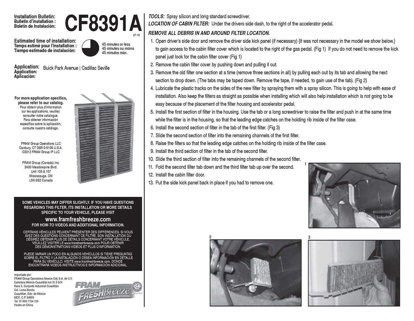 Fram CF8391A Cabin Air Filter