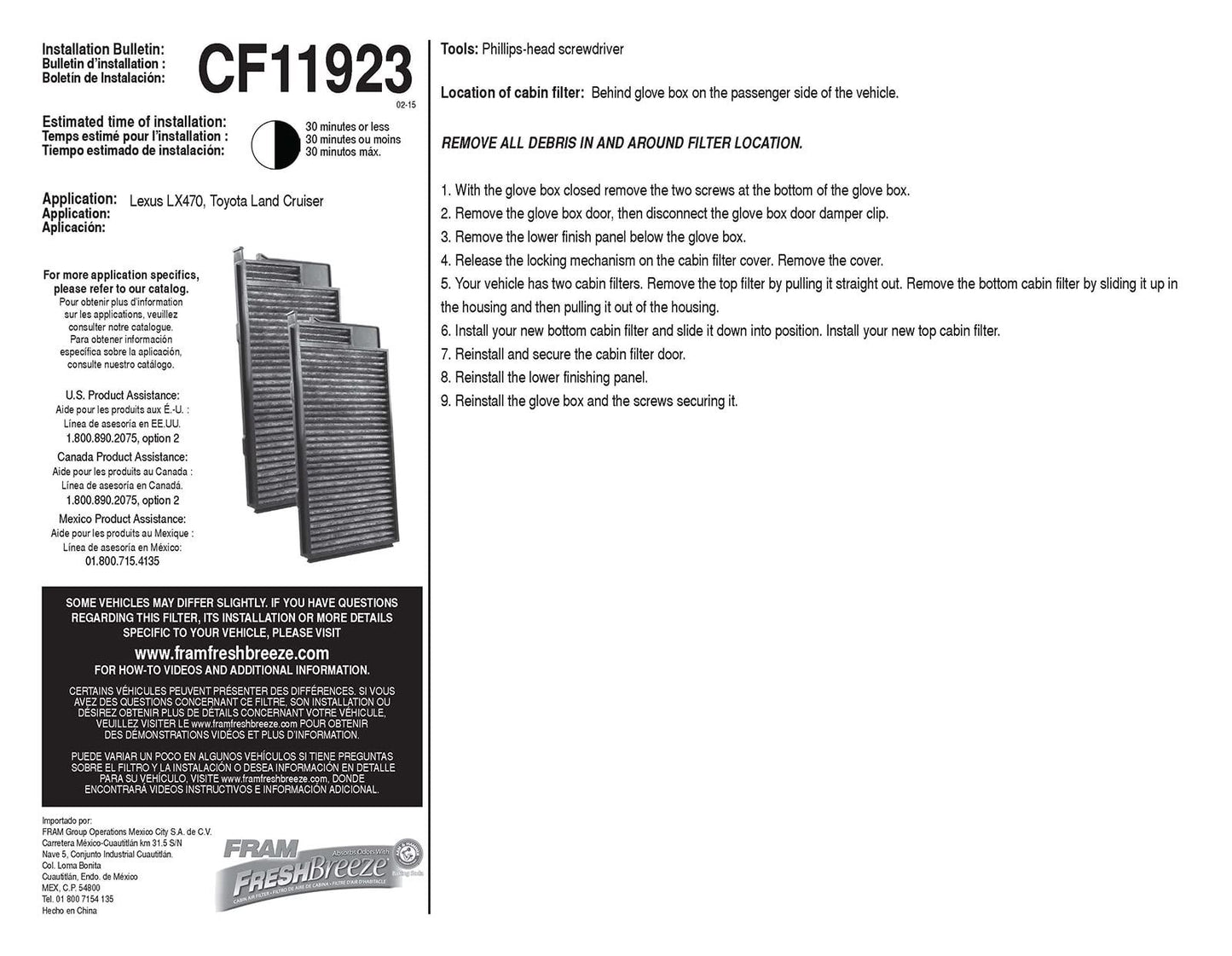 Fram CF11923 Cabin Air Filter