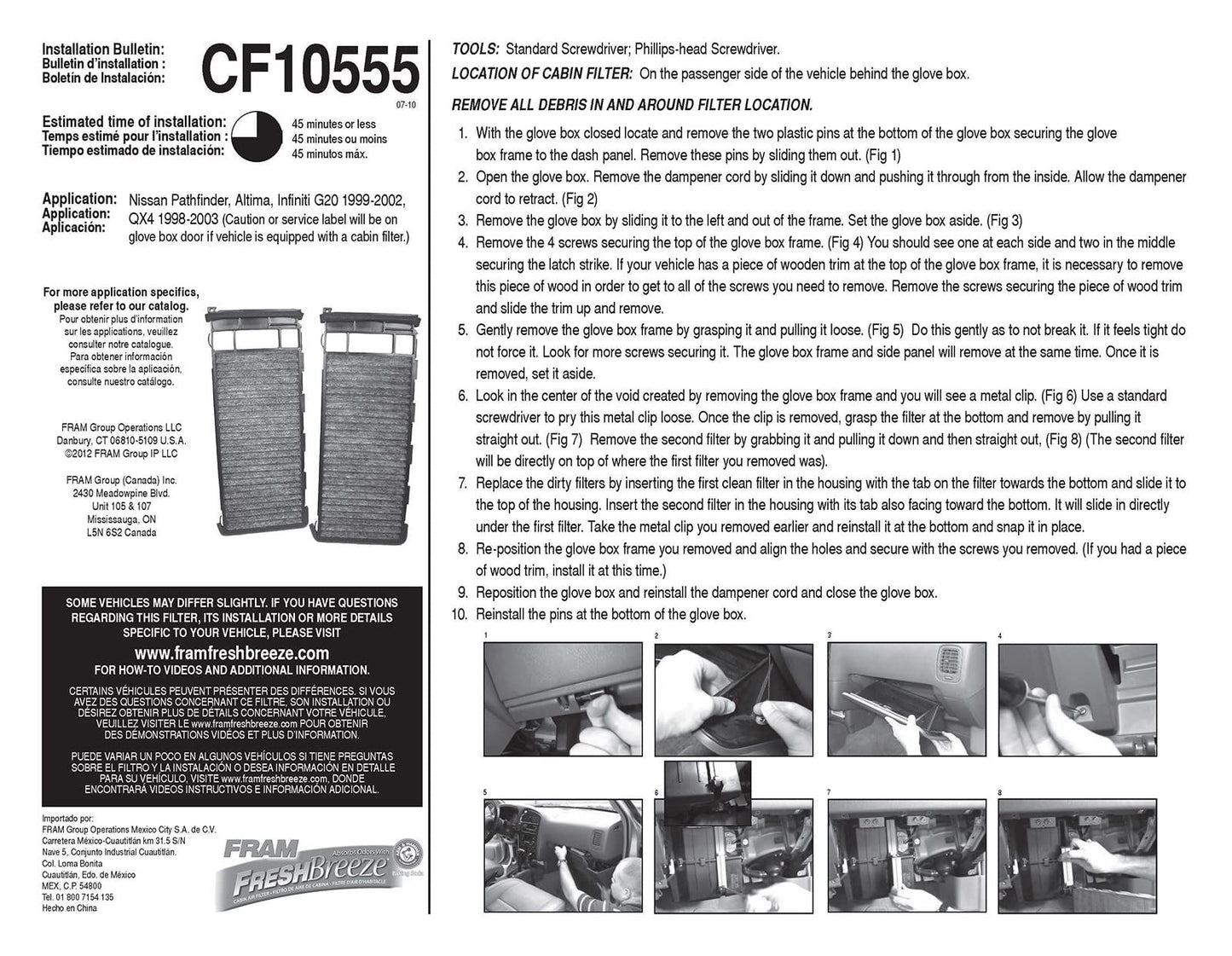 Filtro de aire de cabina Fram CF10555