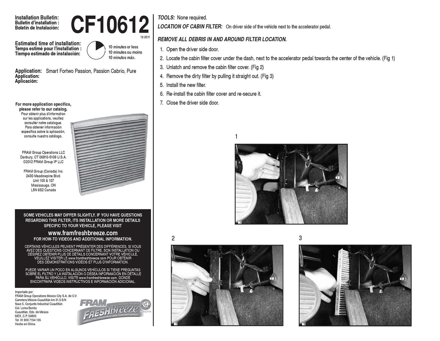 Filtro de aire de cabina Fram CF10612