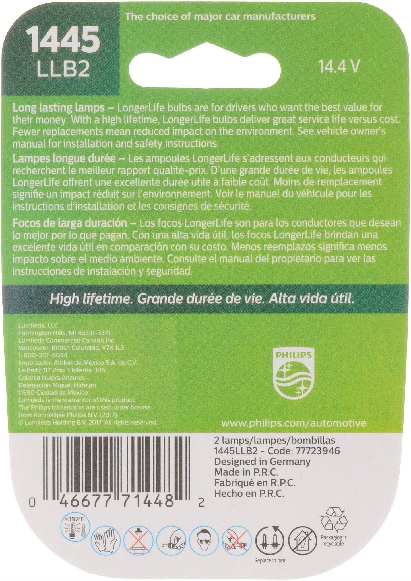 Philips 1445LLB2 Bombilla para panel de instrumentos