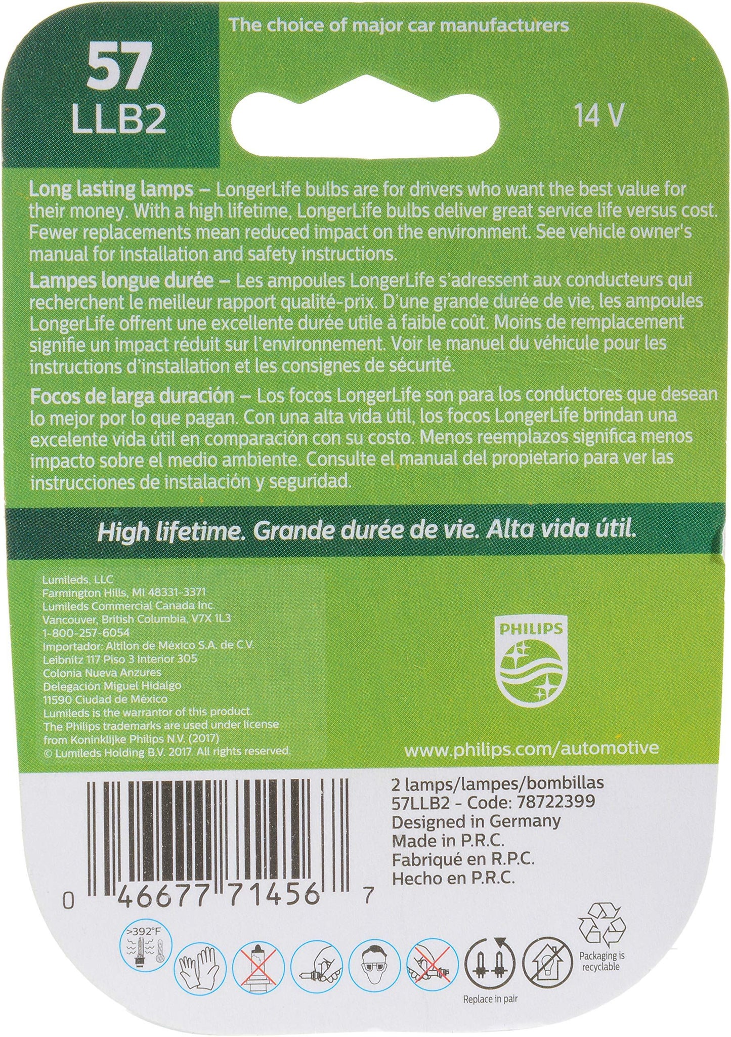 Philips 57LLB2 Ampoule de tableau de bord