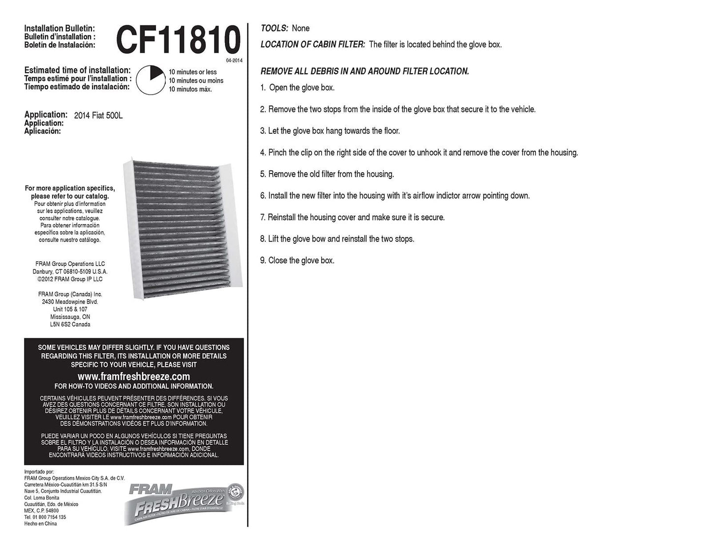 Fram CF11810 Cabin Air Filter