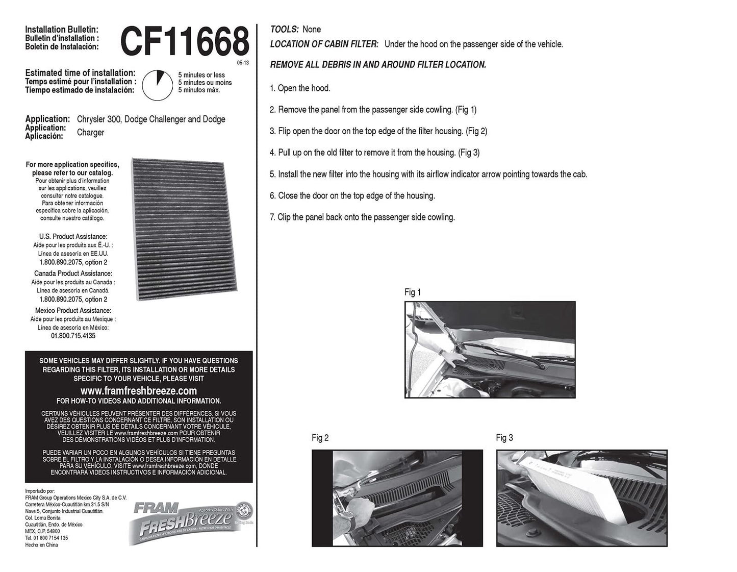 Filtre à air d'habitacle Fram CF11668