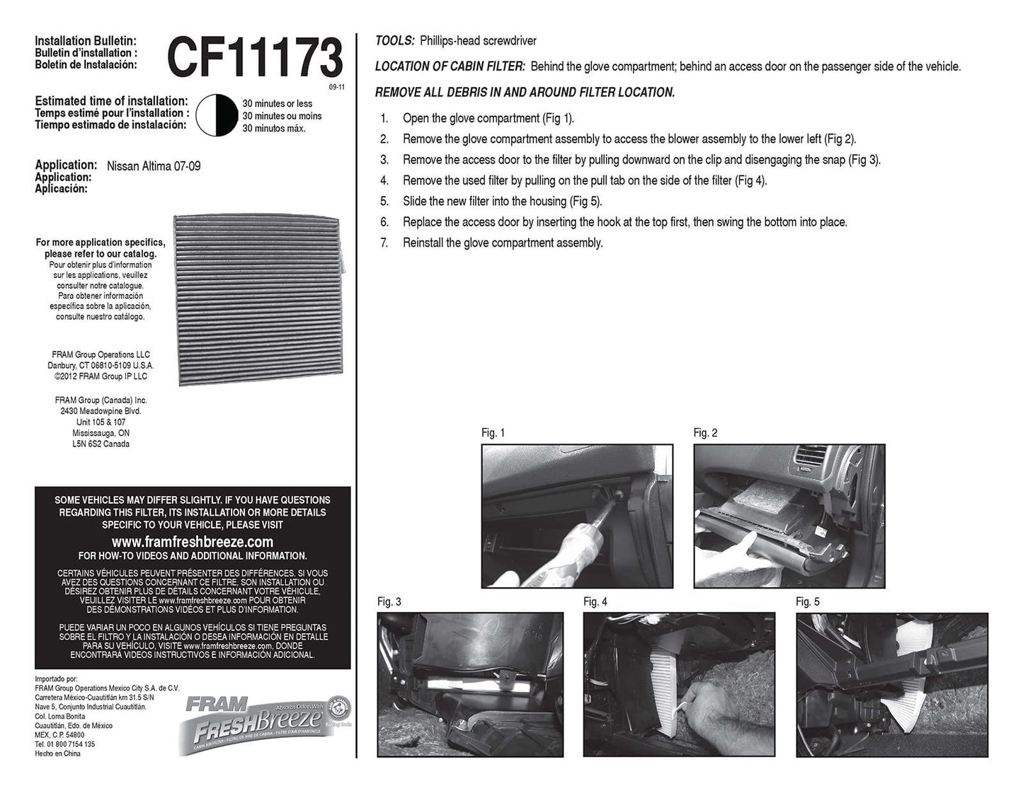 Fram CF11173 Cabin Air Filter
