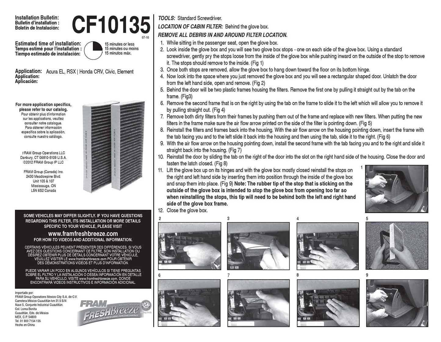 Filtre à air d'habitacle Fram CF10135