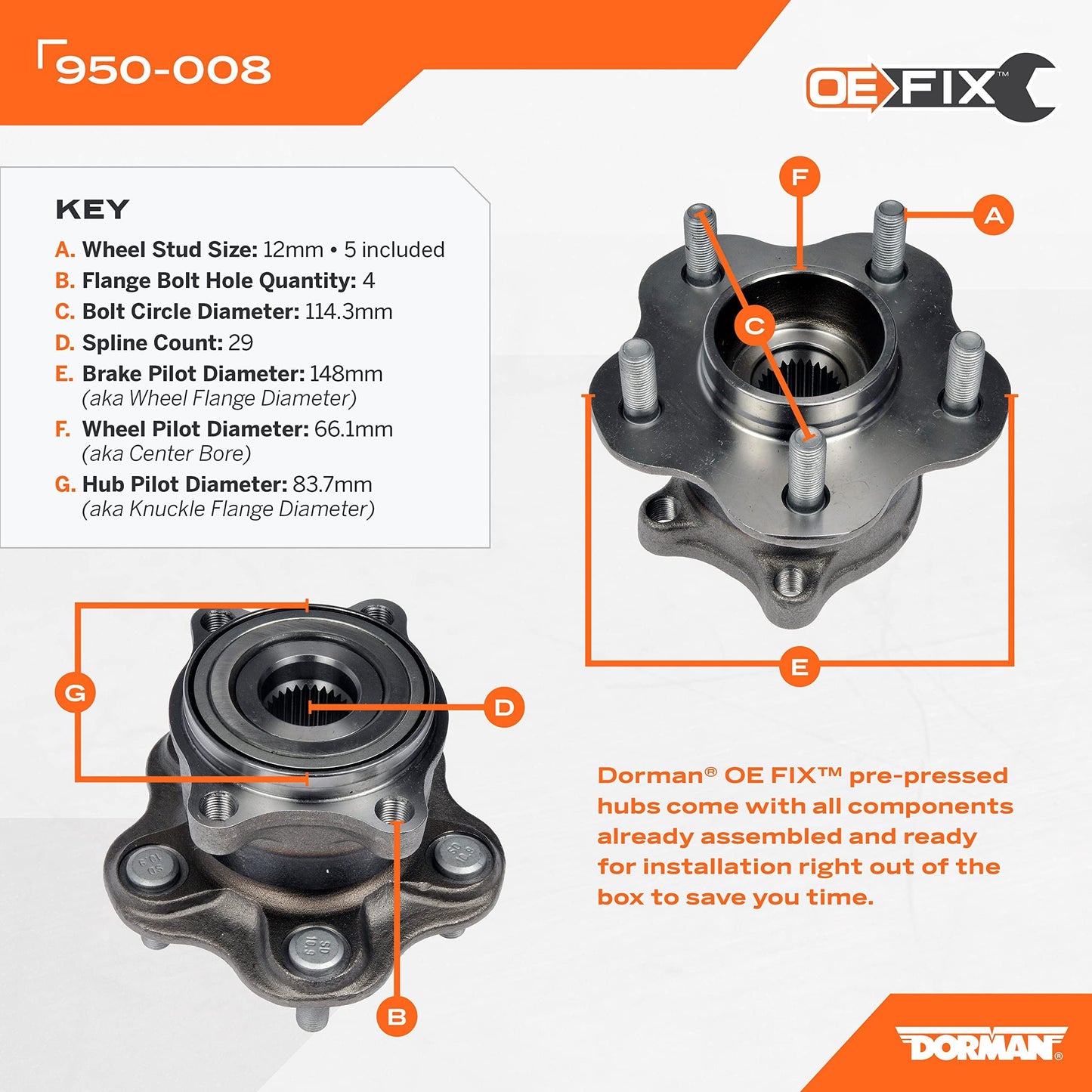 Dorman 950-008 Axle Bearing and Hub Assembly