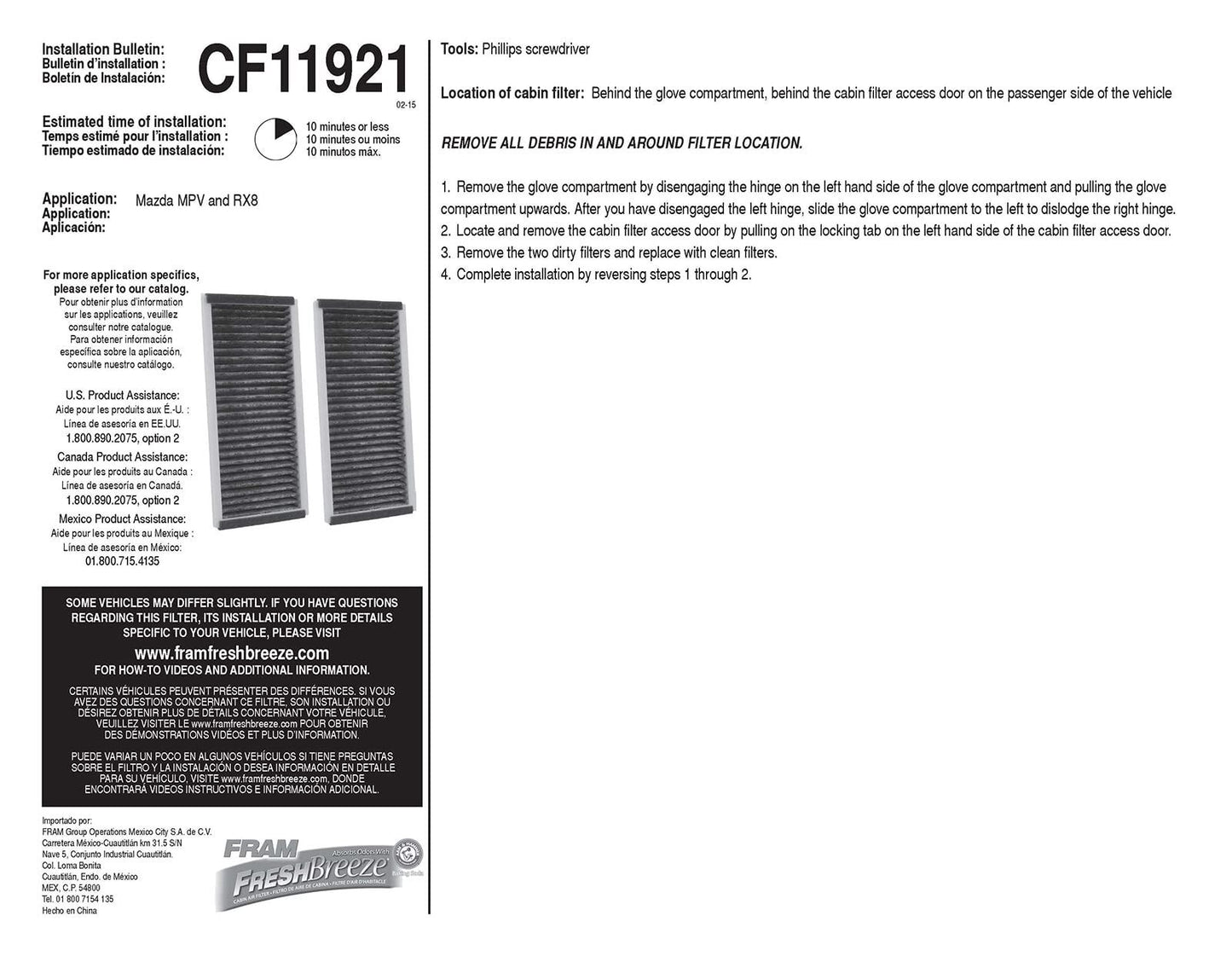 Fram CF11921 Cabin Air Filter