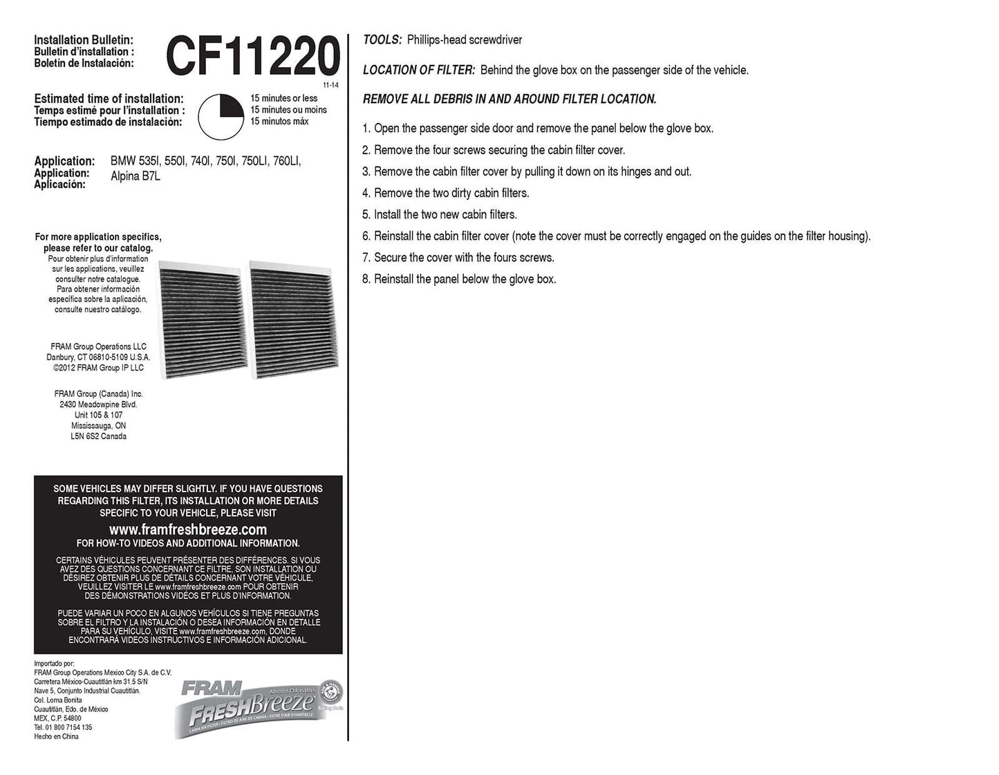 Fram CF10936 Cabin Air Filter