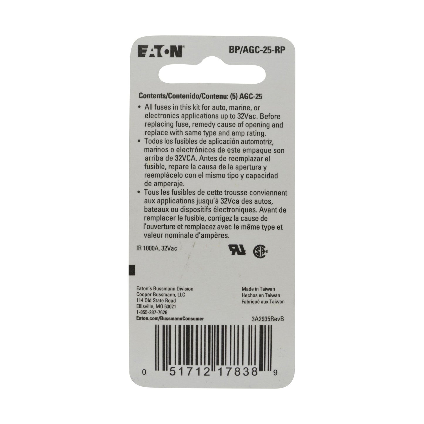BUSSMANN BPAGC25RP
